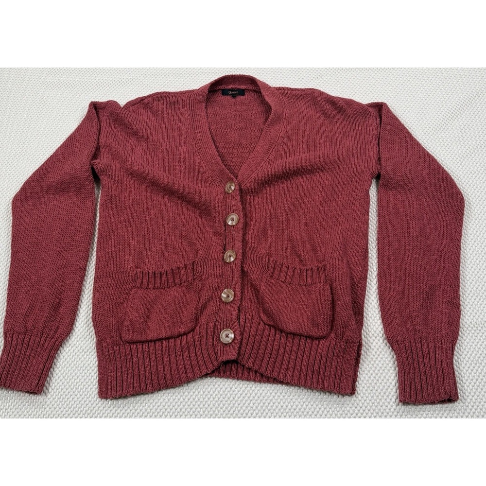 Quince Cotton Linen Relaxed Cardigan Dark Mauve Women's Size S Button Front